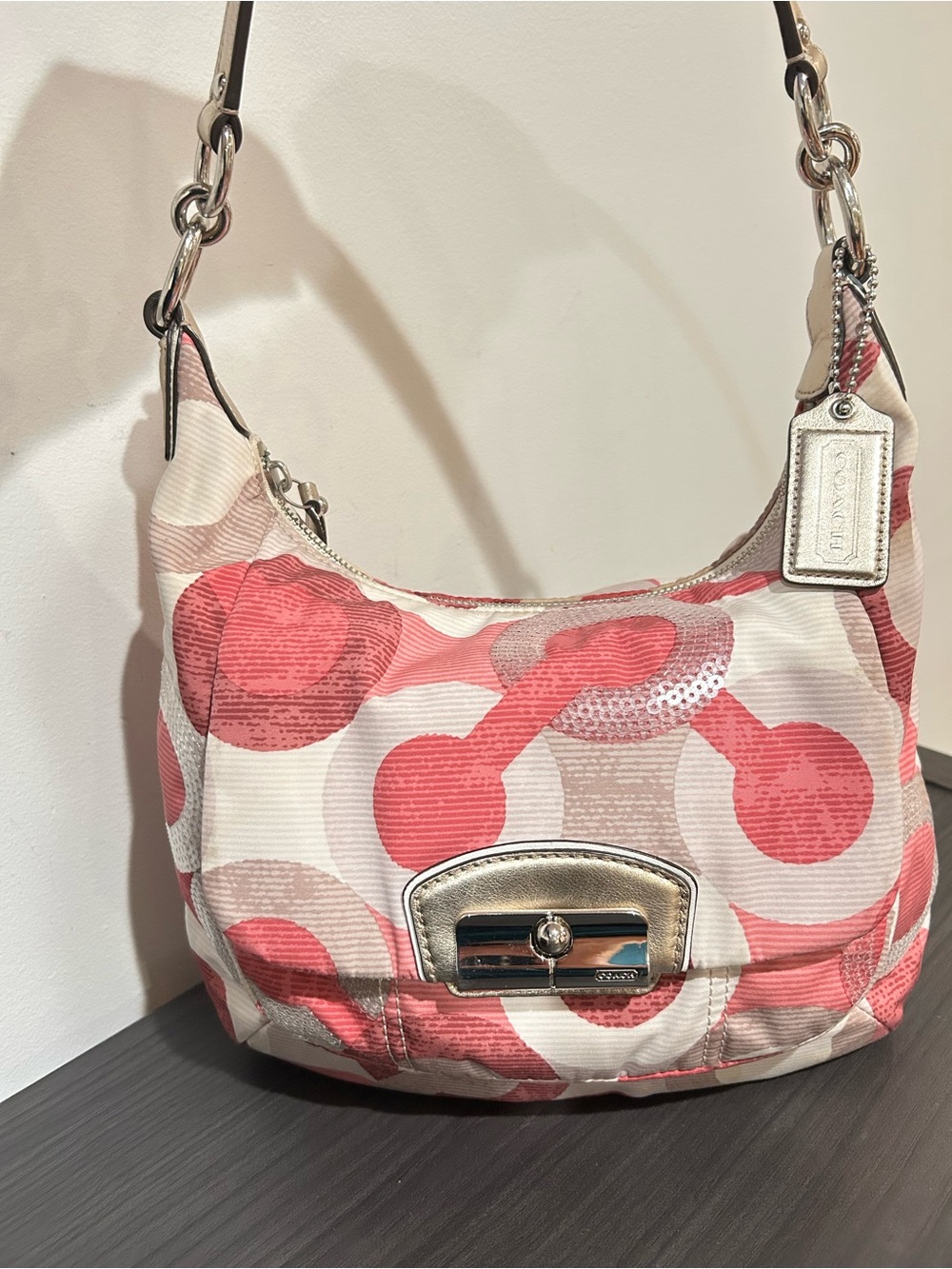 Coach Kristin Graphic Op Art Sequin Convertible Hobo EUC